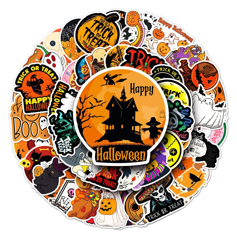 

10/30/50/100pcs Halloween Retro Ghost Pumpkin Stickers Laptop Phone Luggage Car Bike Motorcycle Cool Waterproof Sticker Kid Toy