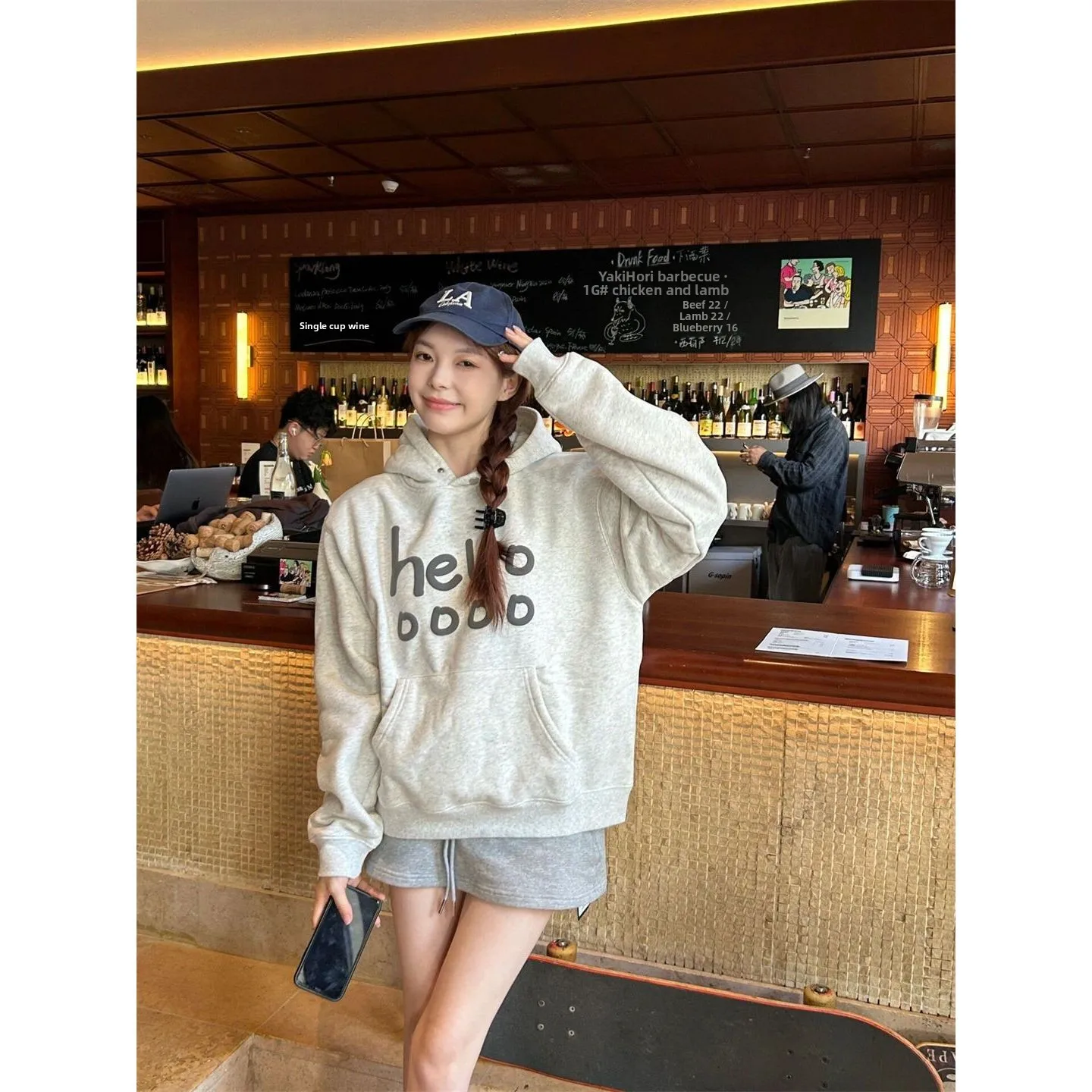 Light Grey Hoodie Women's Loose Fit American Style Printed Casual Lazy Top Heavyweight Hooded Sweatshirt Female Fashionable S...