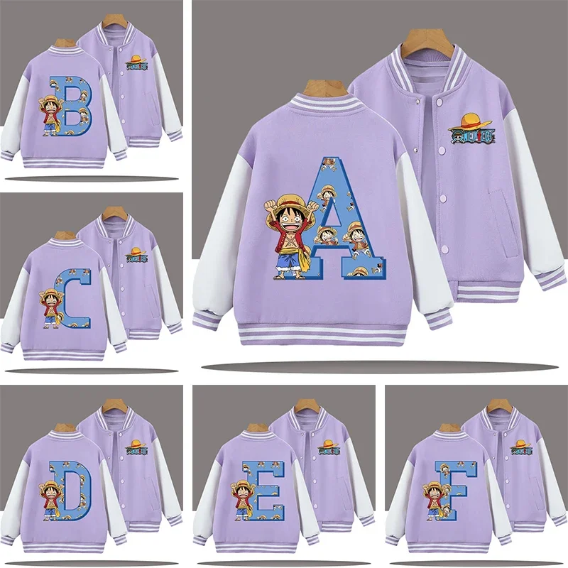 

3-12 years old One Piece children's baseball uniform with letter A-Z cartoon print, boys' casual shirt, spring-autumn jacket