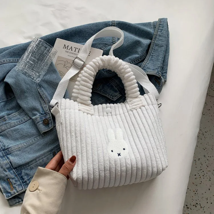 حقيبة كروس كورية جديدة من القطيفة بكتف واحد من Miffy للنساء للخريف والشتاء حقيبة نسائية محمولة باليد عالية الجودة
