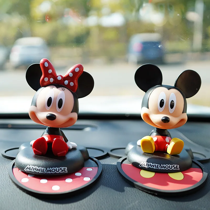 Disney Kawaii Mickey Maus Minnie Wackelkopf Anime Ornament Puppe Schütteln Kopf Cartoon Modell Auto Dekor Zubehör Kinder Hobby Spielzeug