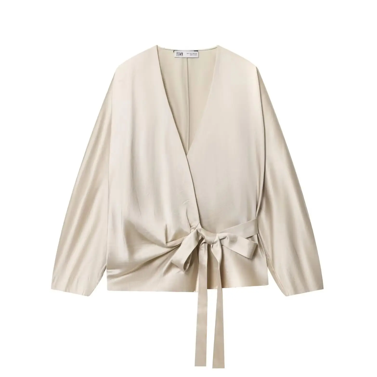 

KONDALA винтажная мода 2025 бежевая элегантная женская осенняя рубашка на шнуровке с бантом свободная блузка офисная женская повседневная шикарная сексуальная женская рубашка