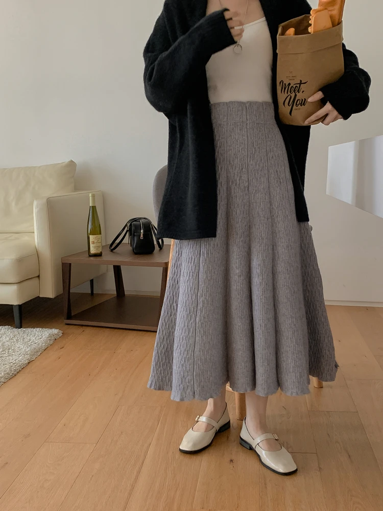 Colorfaith SK3807JX New 2023 Chic Knitting vita alta elegante Vintage Fashion stile francese autunno inverno donna gonne lunghe svasate