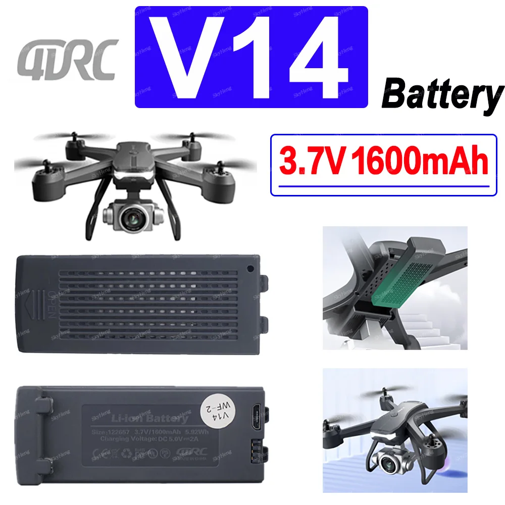 Batería de Dron 4DRC V14 Original mejorada 1S, 3,7 V, 1600MAh para batería 4D V14, accesorio de helicóptero, pieza de batería de 3,7 V