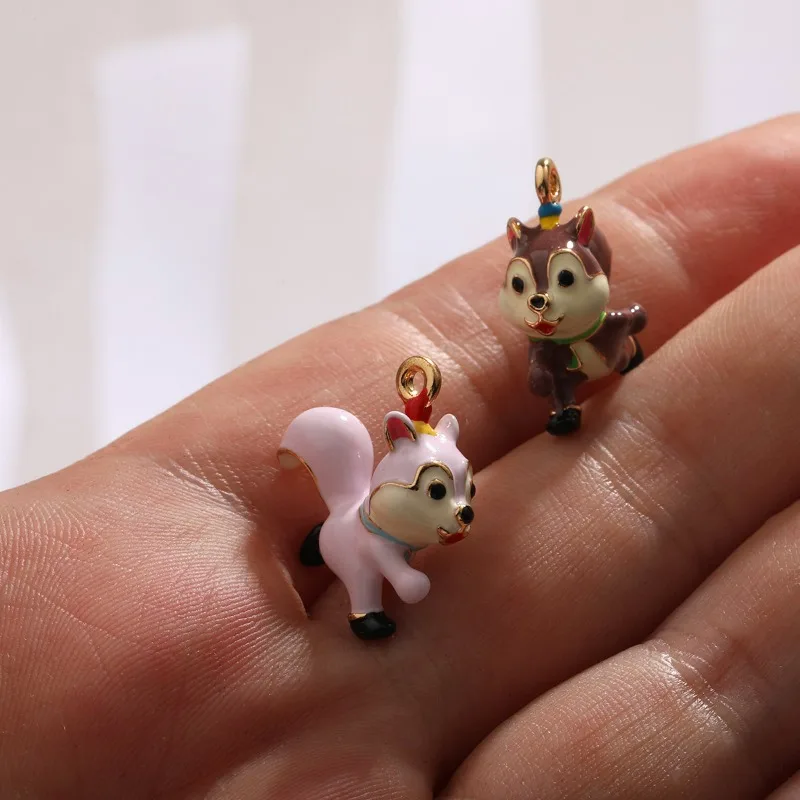 3D Enamel Animal Series Jewelry Pendant Copper Plated 18K Gold Color Preservation DIY Accessories Squirrel Sheep Dog Charms