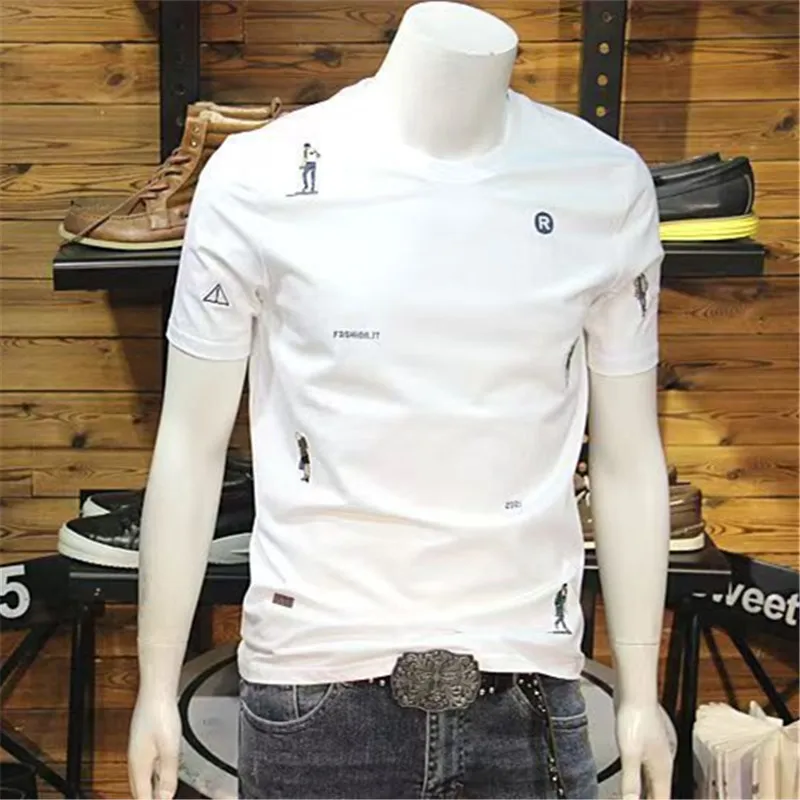 

Y2K Men Fashion Embroidery Short Sleeve T Shirt Man Summer New Mens Techwear Luxury 100% Cotton Graphic T Shirts Camiseta Hombre