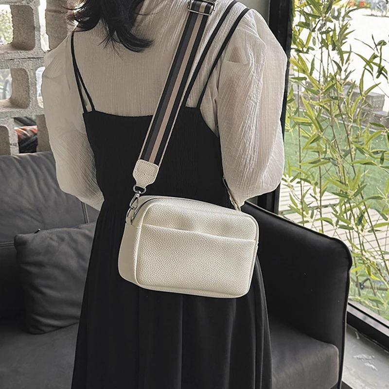 Fashion Versatile Wide Shoulder Strap Women Bag New Fashion Casual Solid Color PU Leather Crossbody Shoulder Small Square Bag