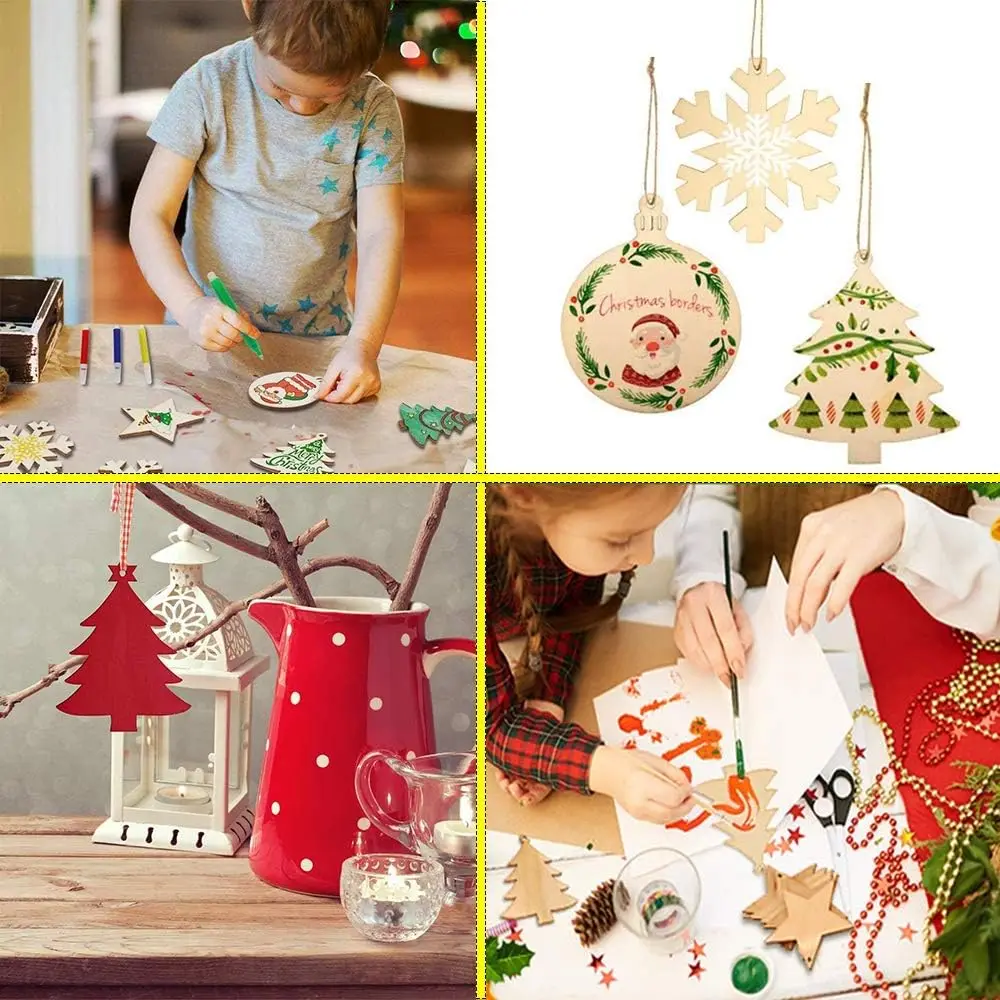 10 قطعة شجرة عيد الميلاد الخشبية المعلقات المعلقة حلية شرائح الخشب لم تنته مع ثقب الفراغات المعلقات Craft بها بنفسك الحرفية زينة عيد الميلاد #4