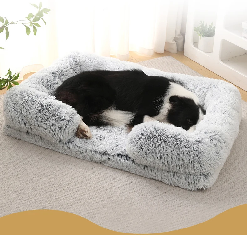 Großes Hundebett, Plüsch-Hundebett, Winter-Plüschbett, Verdicktes Hundeschlafbett, Sofa, Abnehmbare Auflage, Hundebett für Kleine und Große Hunde, Quadratischer Hundezwinger – Detail 4