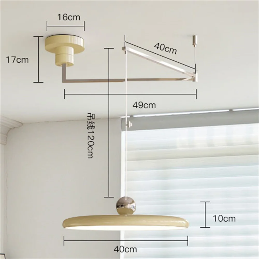 HomeLover Französischer Kipphebel-Kronleuchter, cremefarbener Stil, UFO-Schwenkarm-Pendelleuchte für Wohnzimmer, Restaurant, Bar, Esstisch, Pendelleuchte 10
