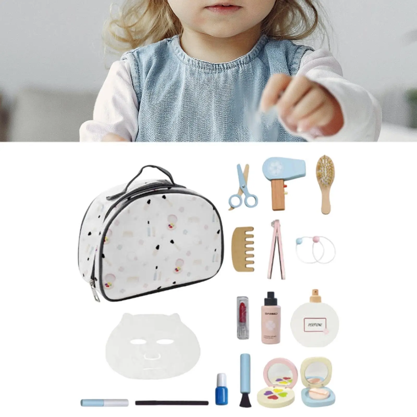 

Деревянный набор для макияжа с косметичкой, ролевые игры, обучающая игрушка для улучшения координации рук и глаз, набор для макияжа для ролевых игр, возраст 3, 4, 5+