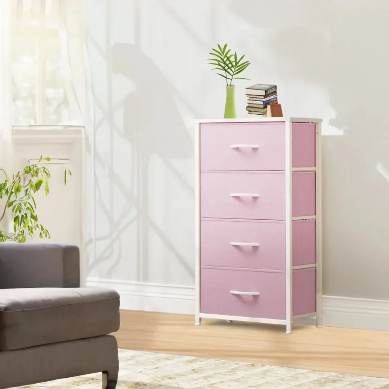 

new Storage Organizer for Bedroom & Nursery, Pink 4-Drawer Fabric Dresser, for Kids & Adults-Home