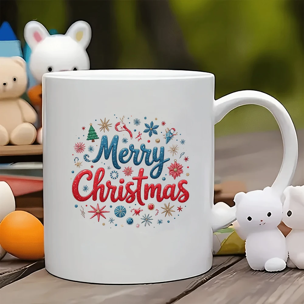

11oz Mugs with Hand-painted Christmas Elements + Cartoon Style Cups Christmas Gift for Kids Family Office Coffee Cup Set