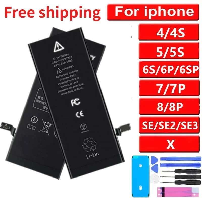 

Original Phone Battery for IPhone 5S 5 6S 6 7 8 Plus X SE Replacement Bateria for Apple 4 4S 0 Cycles Battery