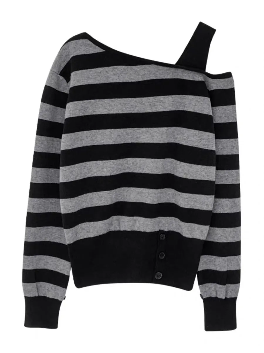 

Длинный вязаный свитер с нерегулярными отверстиями, ранняя осень, модный полосатый базовый слой, женский трикотаж