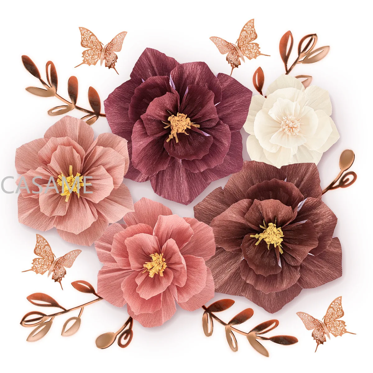 1pcs Crepe paper flower set paper flower butterfly leaves background wall kindergarten birthday party supplies home decoration