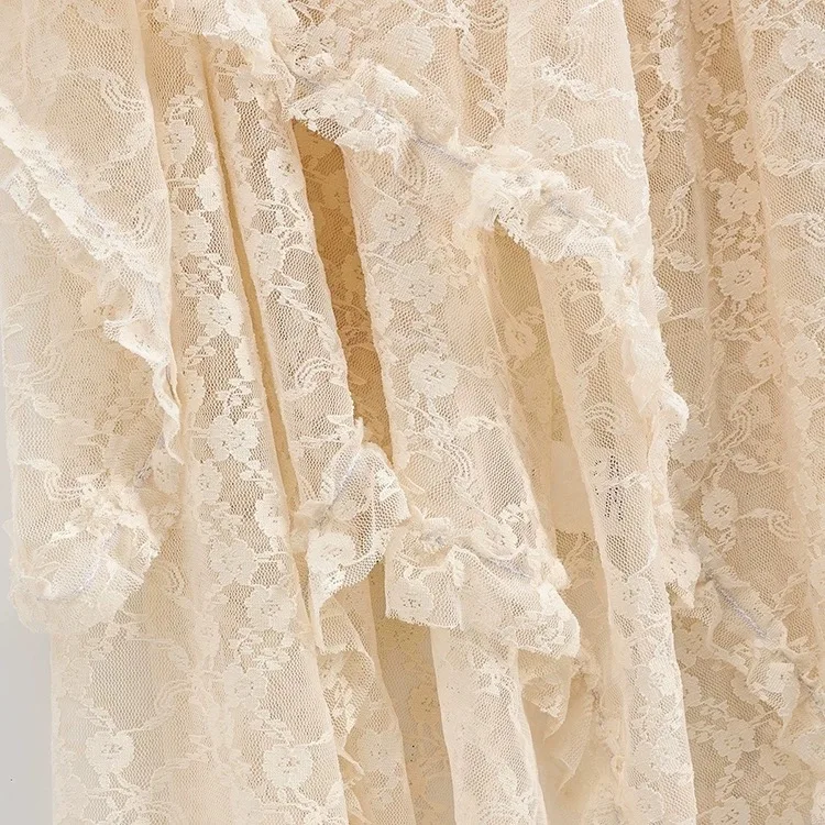 Vintage Hohe Taille Spitze Unregelmäßigen Asymmetrischen Rock Fairycore Frauen Sexy Y2K Boho Ästhetischen Mid Röcke Dame Urlaub Outfits – Detail 10