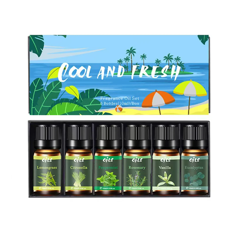 

New 6 Piece Essential Oil Set with 6 Fragrance Options Oils for Aromatherapy Used For Diffuser Aroma Relax (Includes Eucalyptu