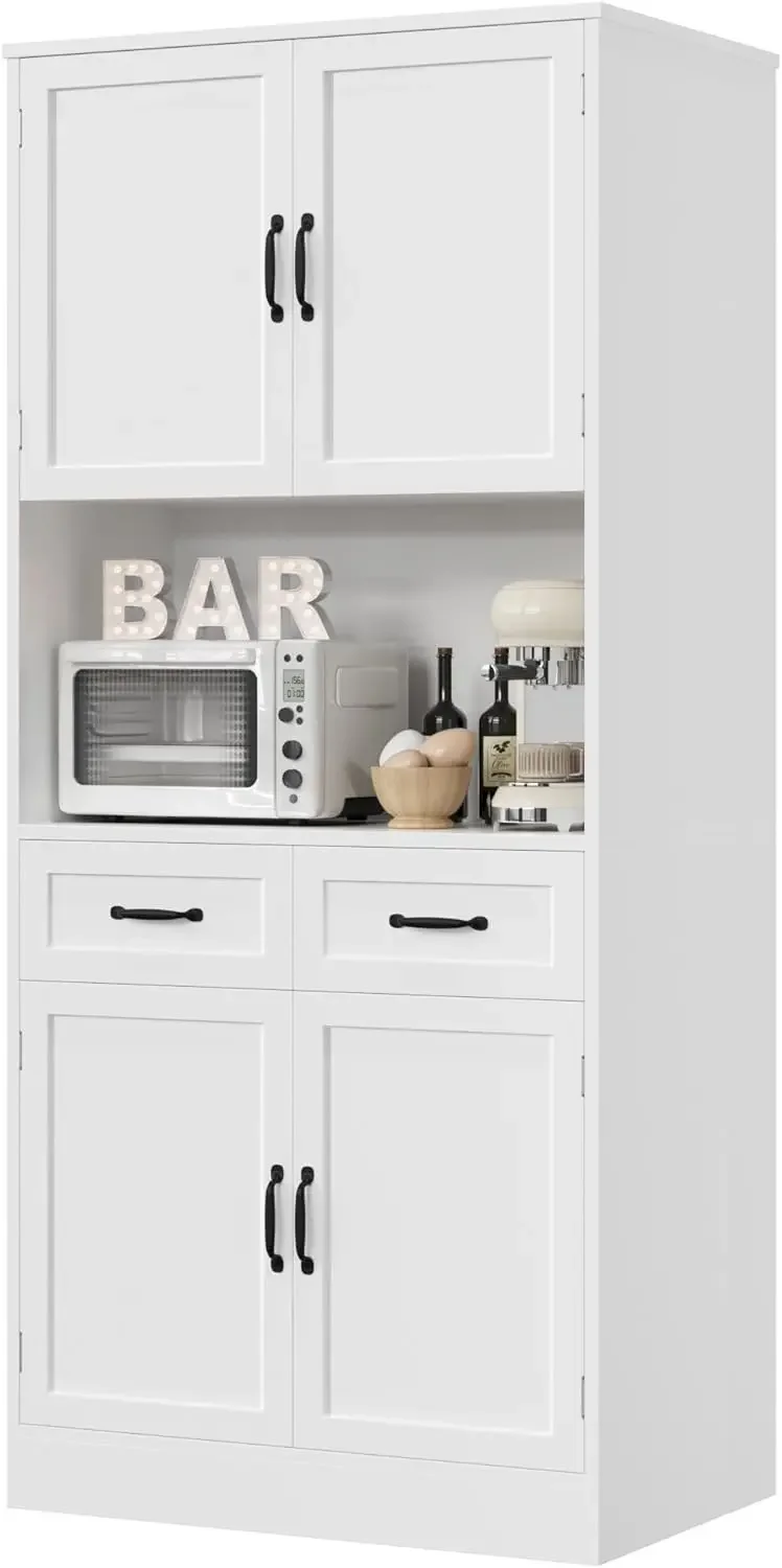 

71“ Tall Kitchen Pantry Storage Cabinet, Modern Kitchen Hutch Bar Cabinet with Microwave Stand