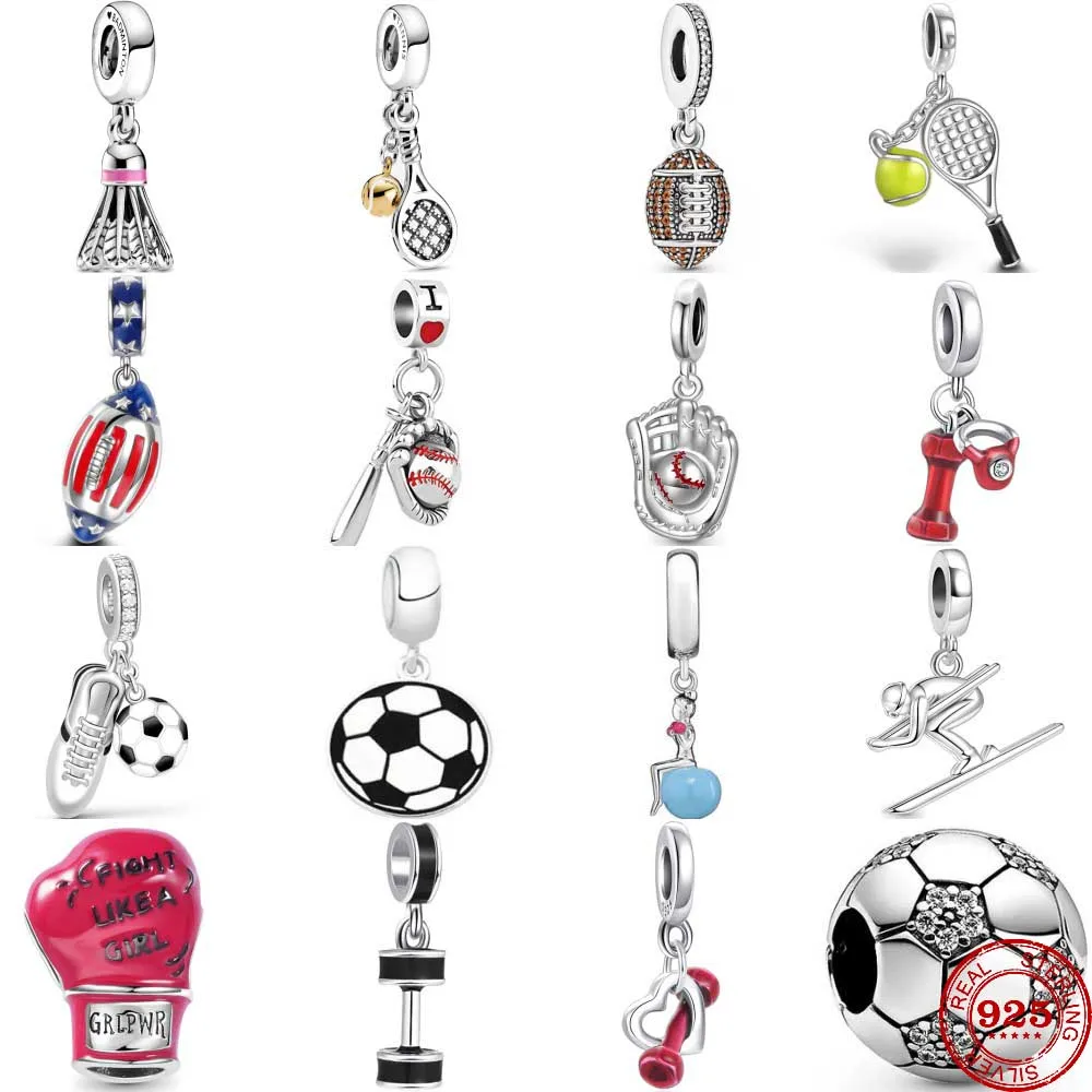 New 925 Sterling Silver Football Rugby Badminton Baseball Pendants Beads Diy Fit Original Pendant Charms Bracelet Women Jewelry