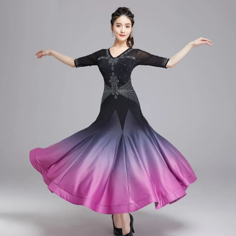 

X071 New Female Latin Dance Dress National Standard Dance Costumes Waltz Ballroom Dance Suit Lady Waltz Dancing Suit