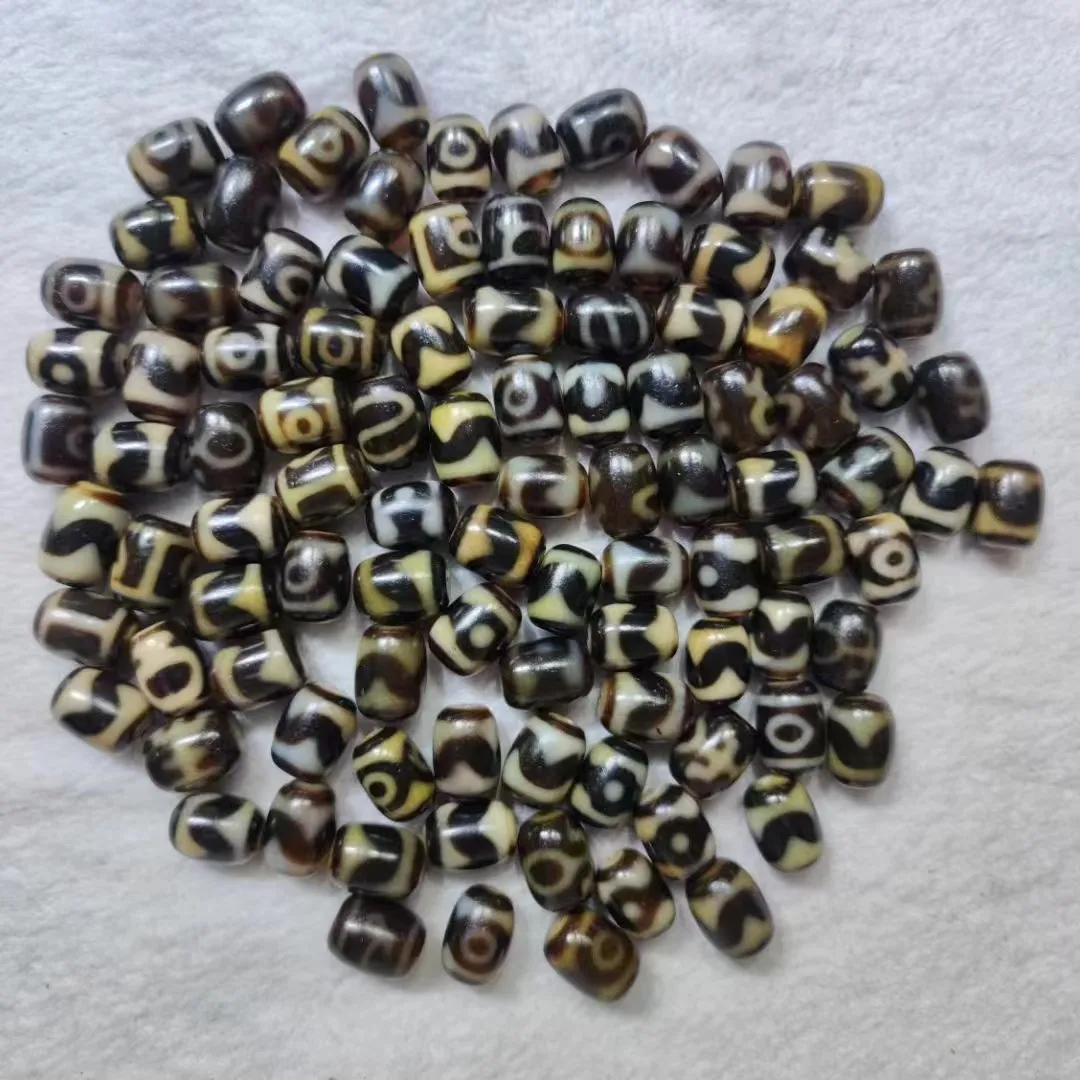 100pcs/lot Barrel beads tooth yellow, white core glasses pattern flat beads black daytime beads plate beads tiger teeth mandala