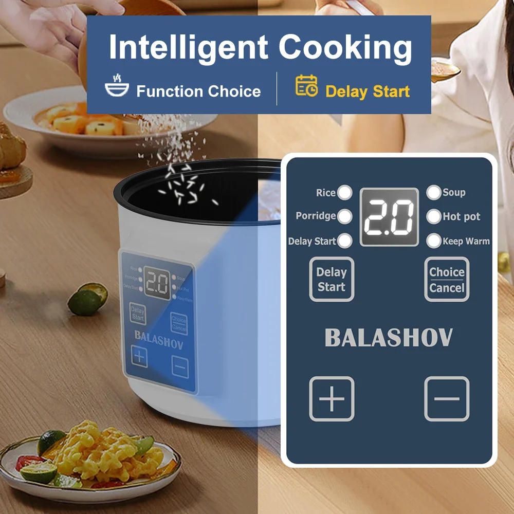 หม้อหุงข้าวไฟฟ้าขนาดเล็ก Double Layer Multi Cooker Non-Stick Smart Single MultiCooker หม้อข้าวนึ่งสําหรับหม้อหุงข้าวไฟฟ้าในบ้าน