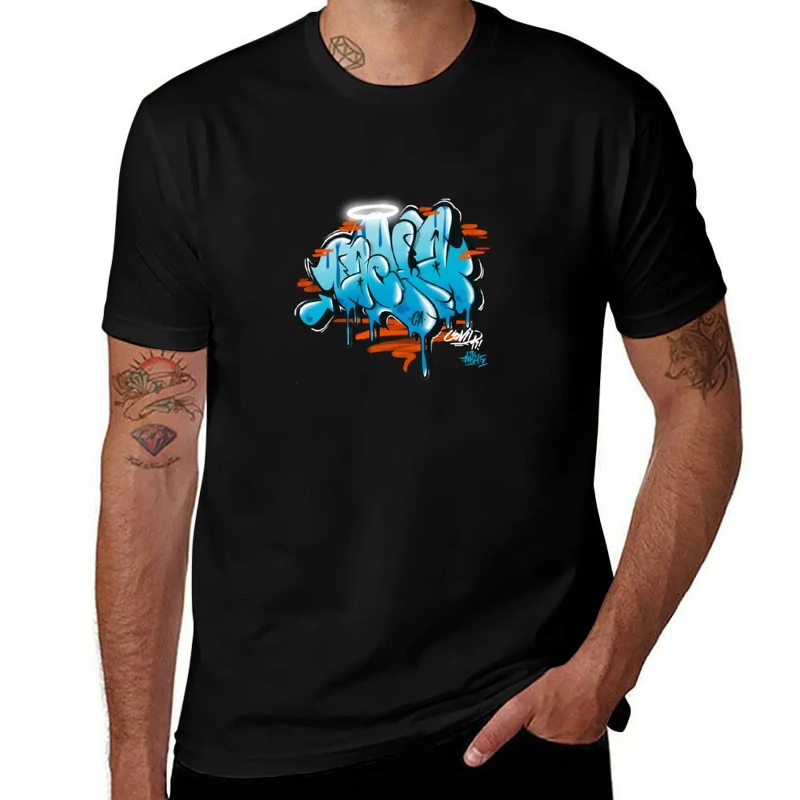 Tach?t ThrowUp Blue / orange T-Shirt Casual Loose Fit Summer Tee Shirt