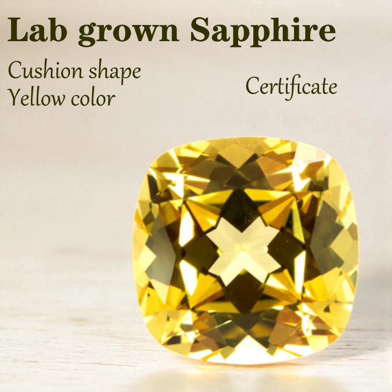 

Лабораторная выращенная сапфировая подушка в форме желтого цвета VVS1 Подвески для изготовления ювелирных изделий своими руками с сертификатом, оптовая цена завода