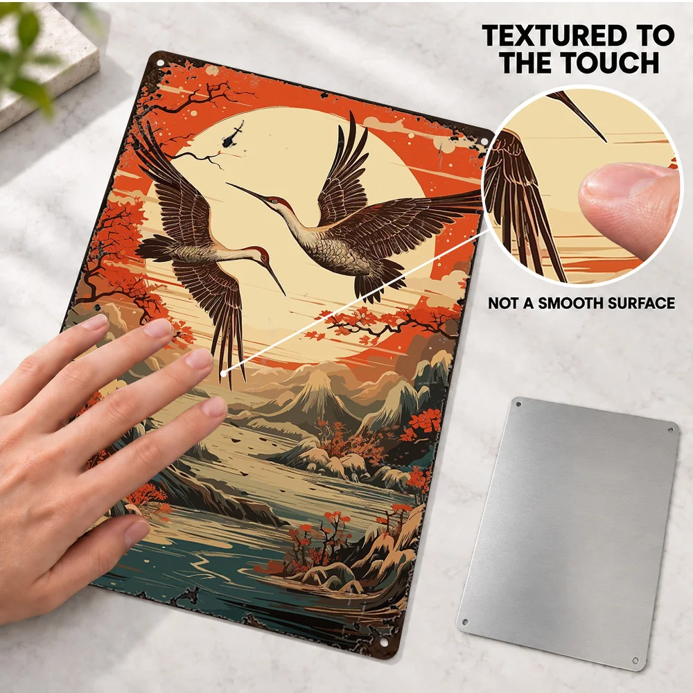 Japanese Crane Mythology Aluminum Poster Bold Contemporary Illustration Bedroom Wall Art Personalized Metal Sign Birthday Gift