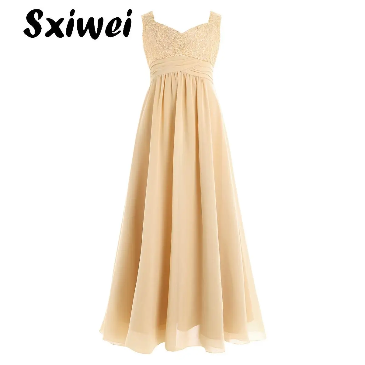 

Flower Girl Lace Chiffon Long Dress Kid Summer Princess Party Birthday Dresses Sleeveless Wedding Bridesmaid Evening Proms Gown