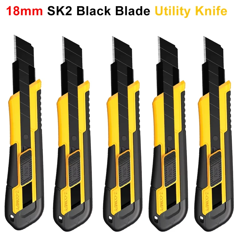 18mm Snap Off Knife SK2 Coated Blade Ergonomic ABS Grip Built-in Breaker Strong Self-Lock Safety Cutter For Office DIY Crafts