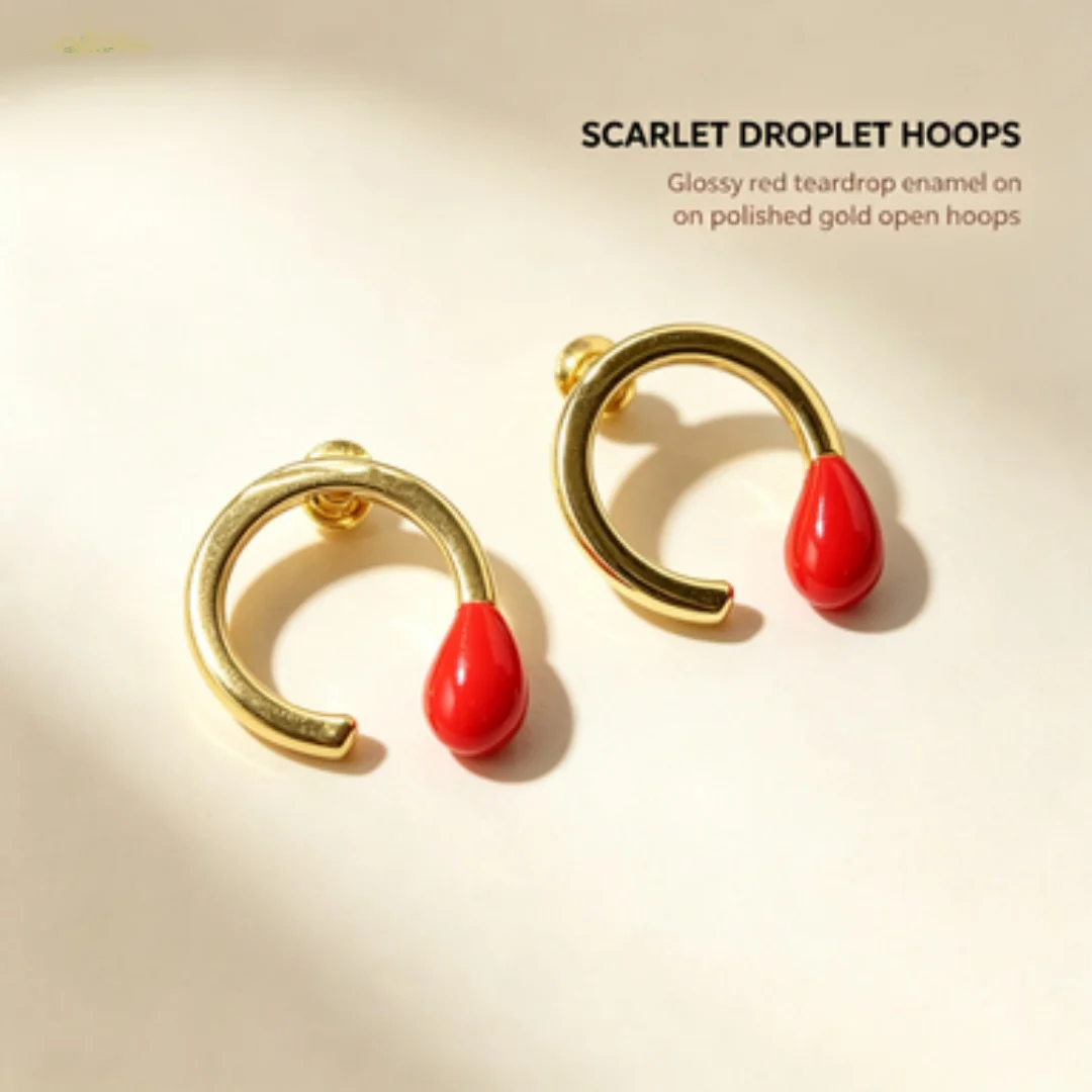 Pendientes con forma de gota de agua roja, con detalles dorados, diseño retro en forma de C, estilo ligero y lujoso, que transmiten una sensación de alta calidad.