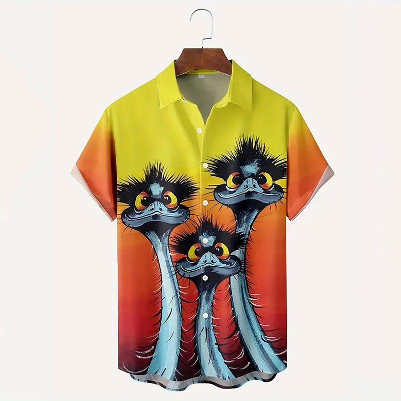 

Summer Men's Funny Animals Shirts Fashion Short Sleeve Button Down Lapel Shirts Oversized Tops Casual Hawaiian Shirt For Man