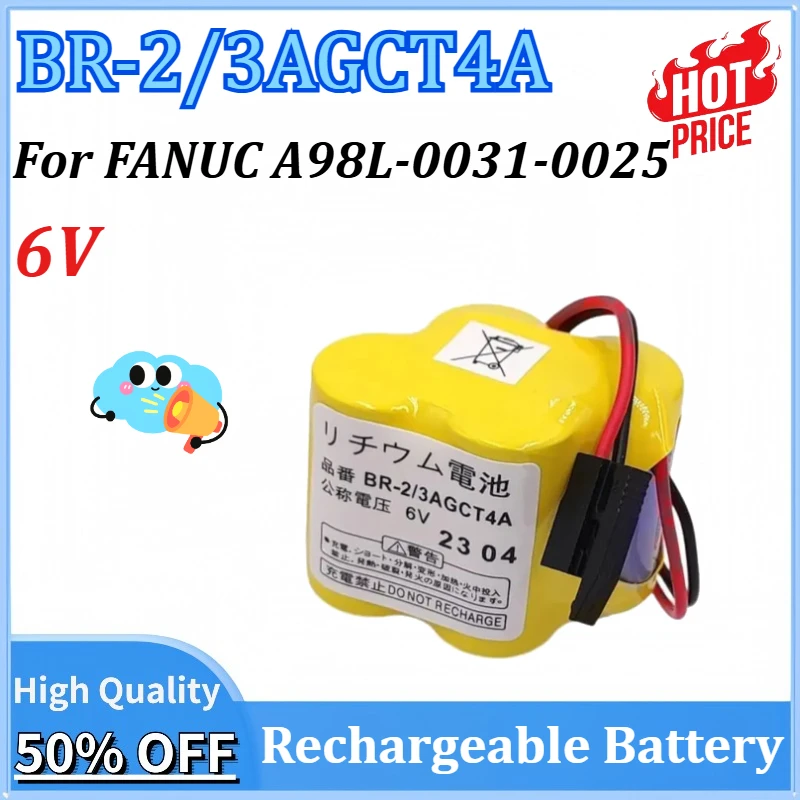

BR-2/3AGCT4A 6V PLC Battery for FANUC A98L-0031-0025 CNC System Black Connector Rechargeable Batteries