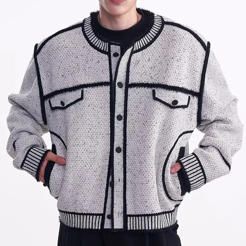 

Autumn Winter Men's Sweater Cardigan Fashion Vintage Button Striped Crochet Sweater Coats Men Trendy Knitting Jacket With Pocket