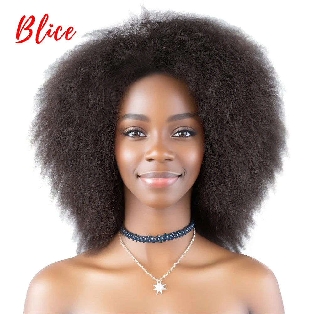 Blice 6 Zoll kurze synthetische Perücken verworrene gerade Kanekalon hitzebeständige natürliche schwarze Frauen Afroamerikaner Afro volle Perücke – Detail 2