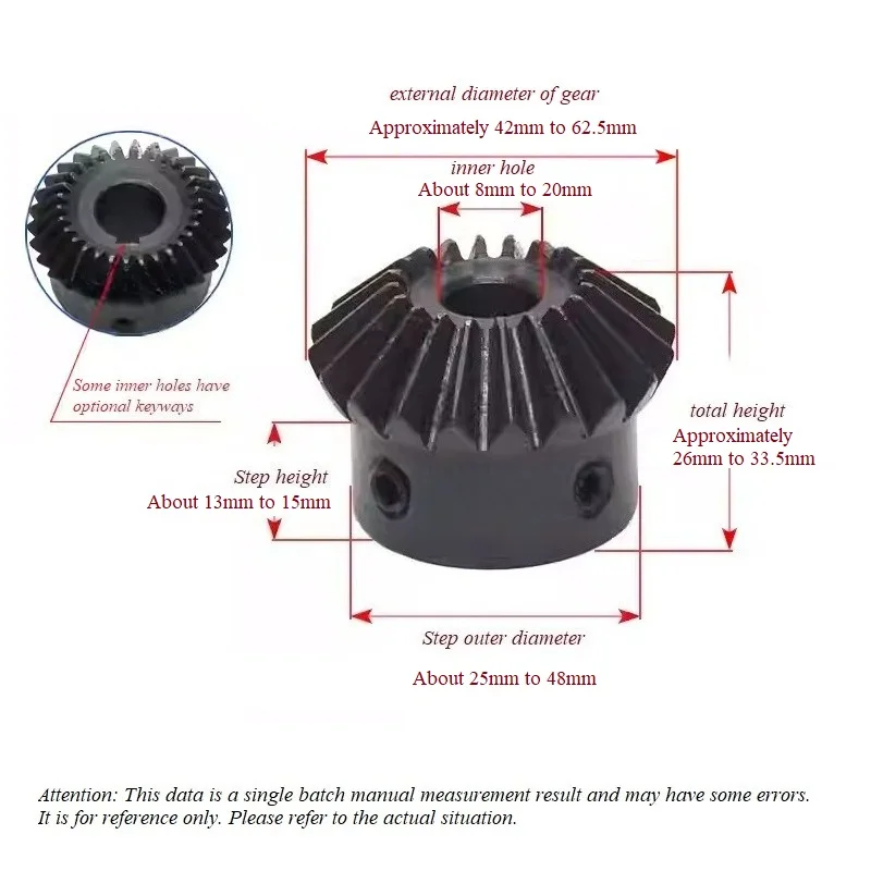 20/25/30Teeth With Inner Hole 8/10/12/14/15/16/17/19/20mm 2M 90 Degree Drive Commutation Steel Gears Bevel Gear