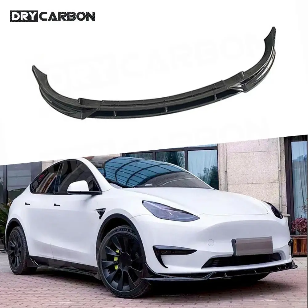 

For Tesla Model Y 2021+ Carbon Fiber Front Bumper Chin Lip Spoiler BodyKit Matte Black Front Lip Spoiler Splitters Aprons