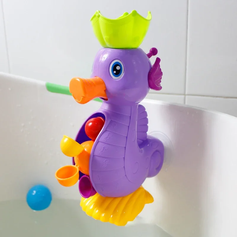 Bathtime Joy Cute Yellow Duck and Seahorse seal Spray Bath Toys Set for Children with Water Wheel and Faucet Play