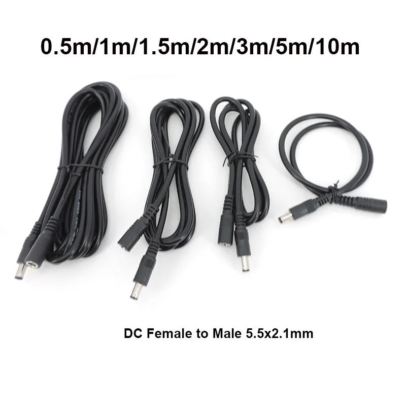 DC Female to Male Plug Extension connector Cable 0.5/1/1.5/2/3/5m/10m 2.1mmx5.5mm for 12V Power Adapter Cord CCTV Camera Strip A