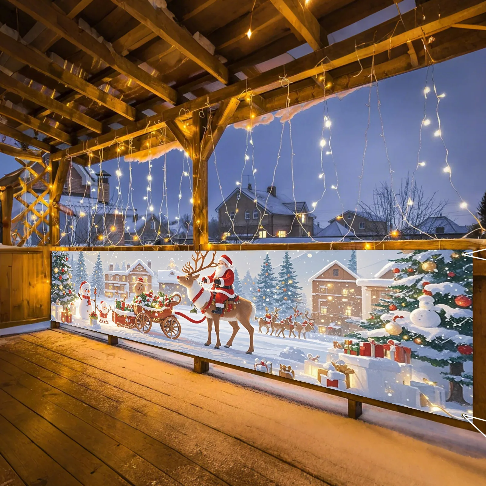 Bannière de passerelle joyeux Noël, polyester, version Q, père Noël, cerf, 17x78 po, 45x200 cm, 1 pièce