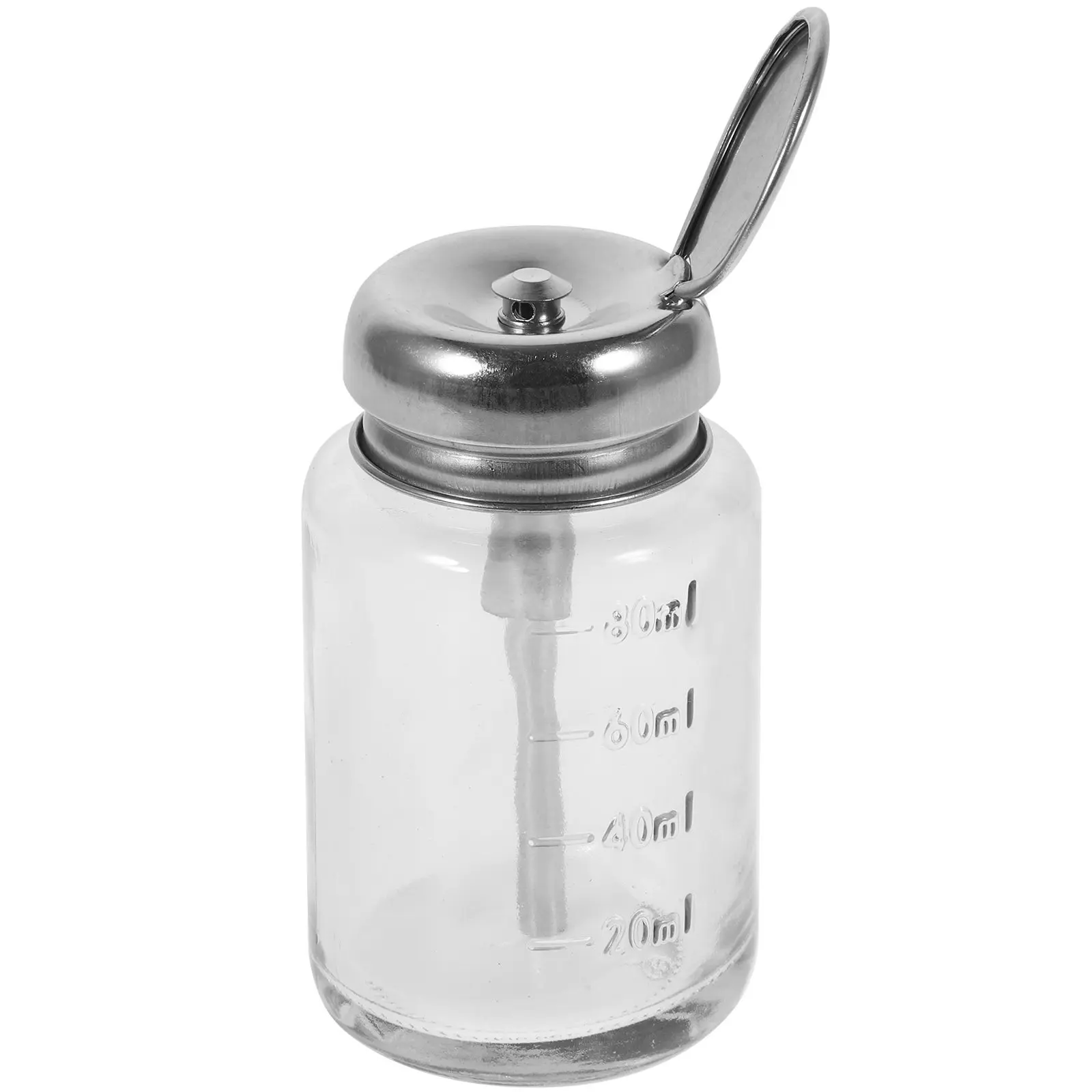 Clear Glass Pump Bottle Refillable Press Down Dispenser for Nail Polish Remover Alcohol Makeup Liquid Travel