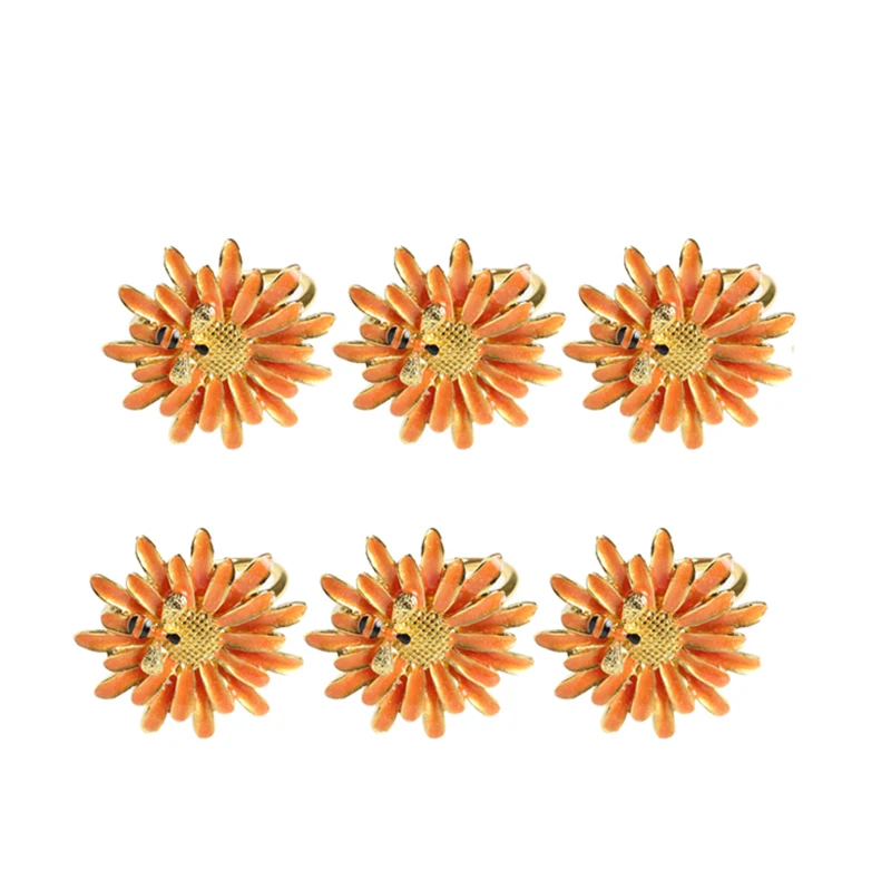 New 6Pcs Hotel Tableware Bee Flower Napkin Buckle Napkin Ring Chinese Alloy Daisy Napkin Ring