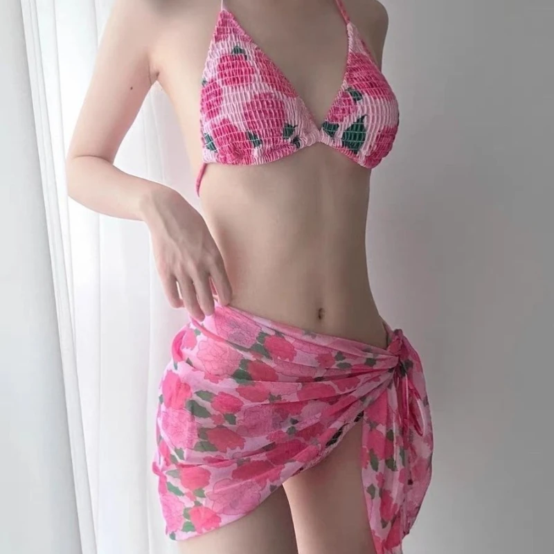 New Fashion Ribbed Floral Bikini Set for Small Chest Adjustable Tie Side Swimwear Women Summer Beach Bikinis - view 3