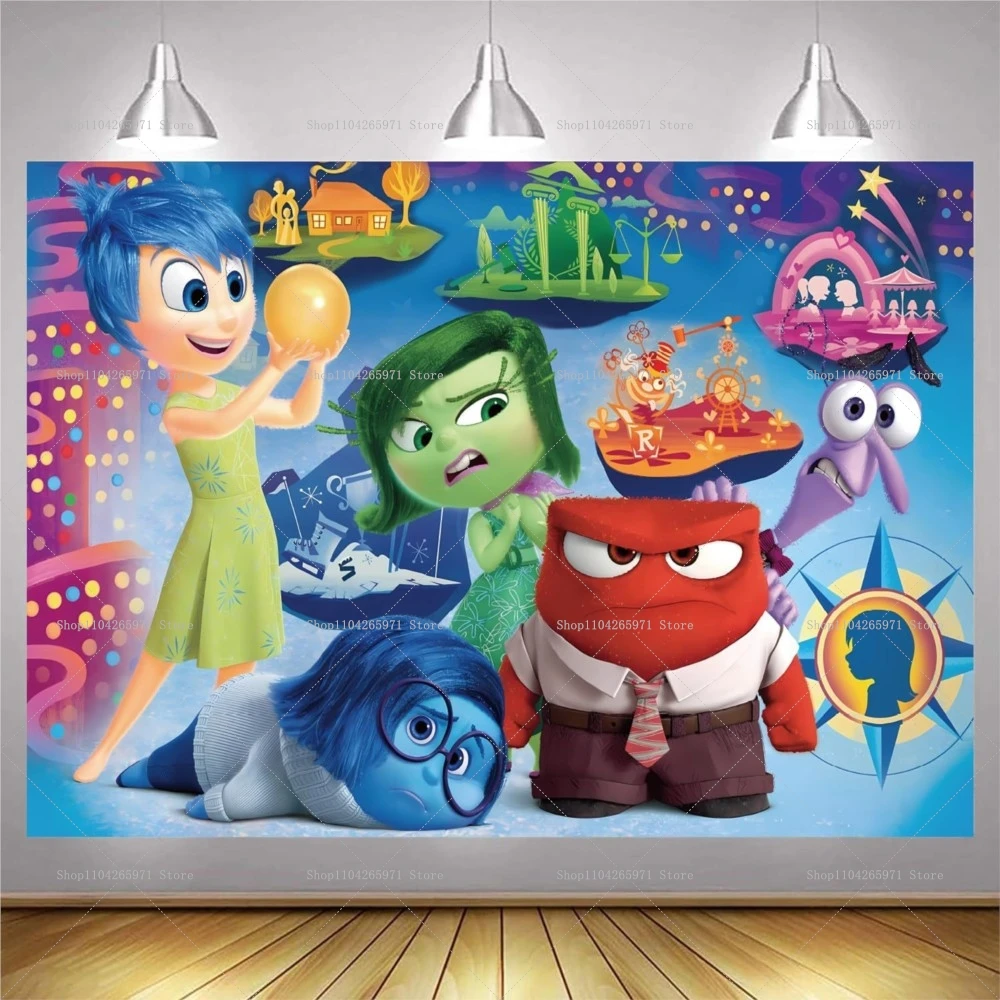 Fondo de Fotografía para Fiesta Infantil con Temática de Personajes de Emociones (Alegría y Tristeza) de la Película Inside Out, Decoración para Cumpleaños