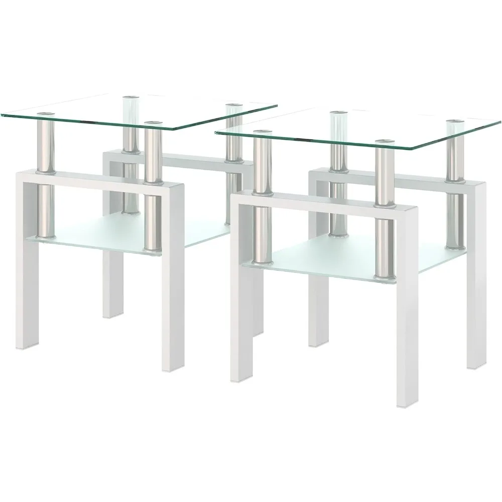 

Набор из 2-х стеклянных торцевых столиков, стеклянный приставной столик со столешницей из закаленного стекла и металлическими ножками, квадратный стол для гостиной, современный приставной чайный столик