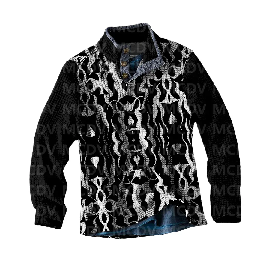 Men's Long Sleeve Casual Top Retro Psychedelic 3D Printed Casual Men's Polo Pullover Men Sweater