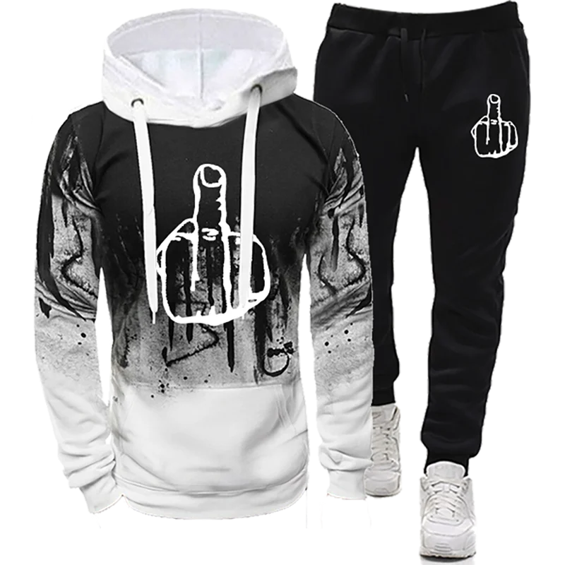 Man Pants Sets Splash Ink Sweatshirt Unisex Suit Two-piece Set of Two Pieces for Men New in Hoodies and Blouses Men's Clothes