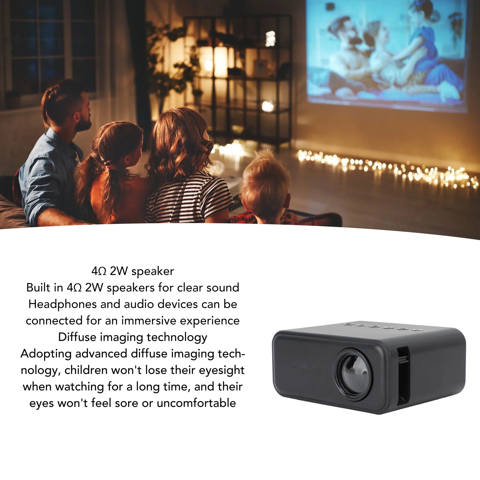 Mini Projector Portable Movie Projector 4Ω 2W Speaker 100-240V Eye  WiFi HD 1080P Wired Wireless Projection for Home